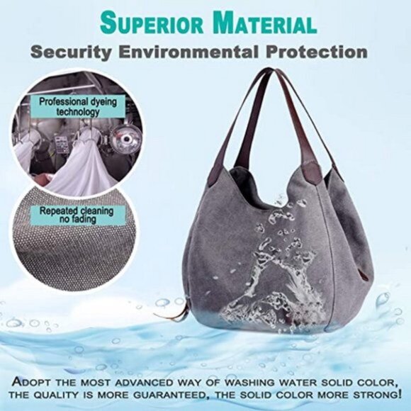 WOMEN'S Cotton Canvas Handbag Tote Purse, Green - Picture 4 of 7